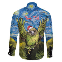 Personalised Jumping Kakapo Christmas Family Matching Off Shoulder Maxi Dress and Hawaiian Shirt New Zealand Fern - Starry Night Style LT14 - Polynesian Pride