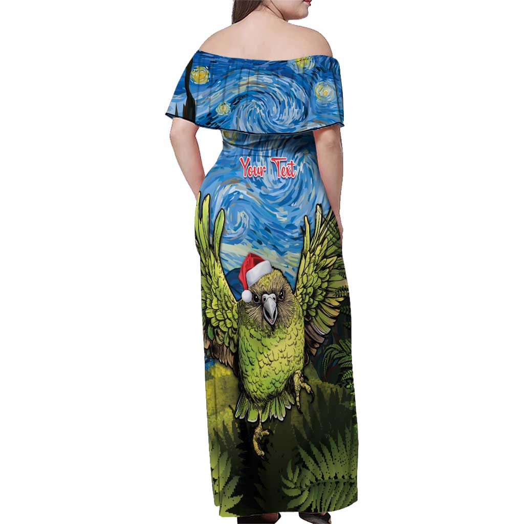 Personalised Jumping Kakapo Christmas Family Matching Off Shoulder Maxi Dress and Hawaiian Shirt New Zealand Fern - Starry Night Style LT14 - Polynesian Pride