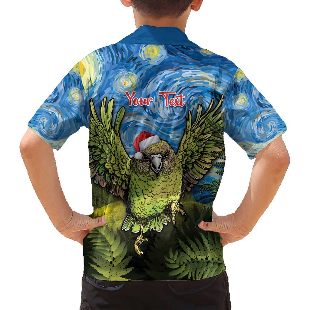 Personalised Jumping Kakapo Christmas Family Matching Off Shoulder Short Dress and Hawaiian Shirt New Zealand Fern - Starry Night Style LT14 - Polynesian Pride