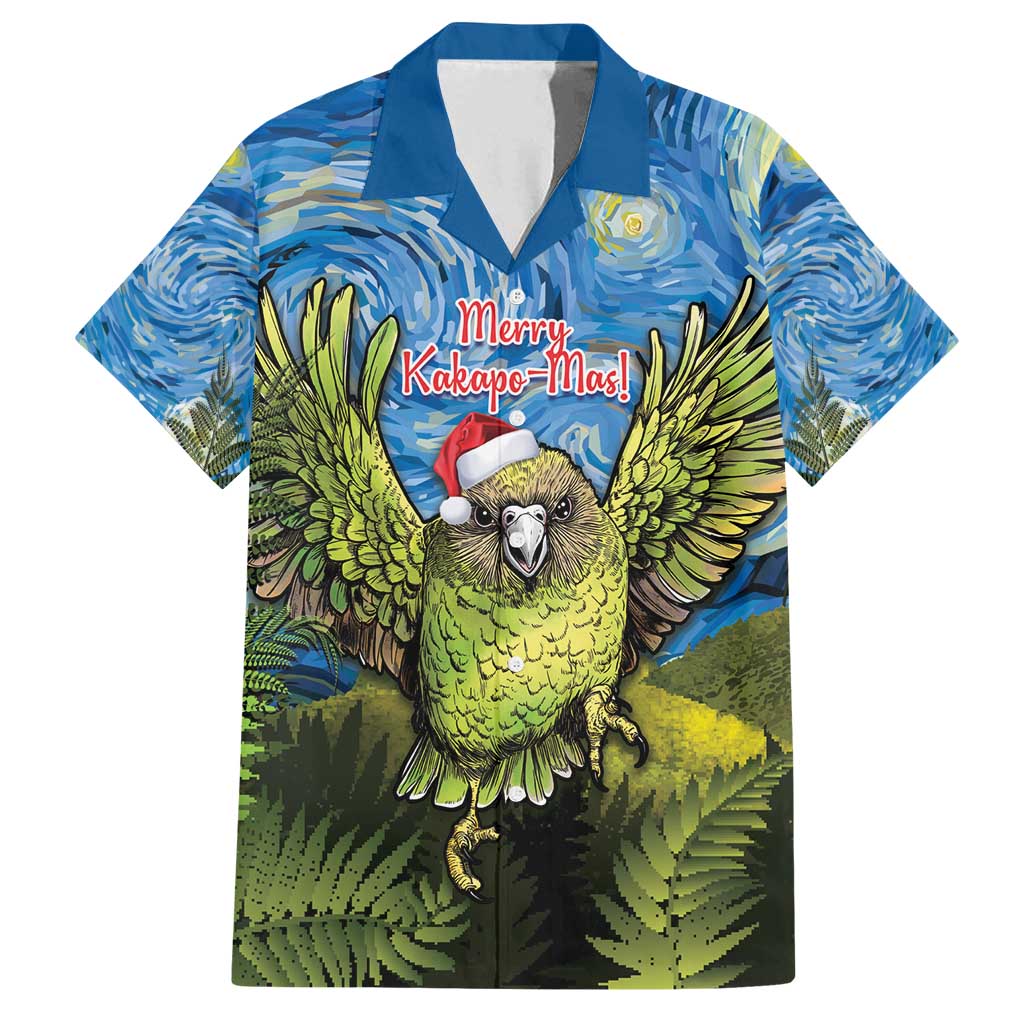 Personalised Jumping Kakapo Christmas Family Matching Off Shoulder Short Dress and Hawaiian Shirt New Zealand Fern - Starry Night Style LT14 Dad's Shirt - Short Sleeve Green - Polynesian Pride