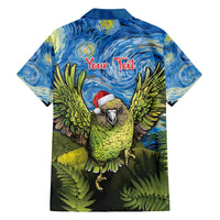 Personalised Jumping Kakapo Christmas Family Matching Off Shoulder Short Dress and Hawaiian Shirt New Zealand Fern - Starry Night Style LT14 - Polynesian Pride