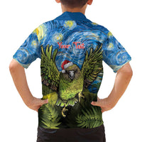 Personalised Jumping Kakapo Christmas Family Matching Puletasi and Hawaiian Shirt New Zealand Fern - Starry Night Style LT14 - Polynesian Pride