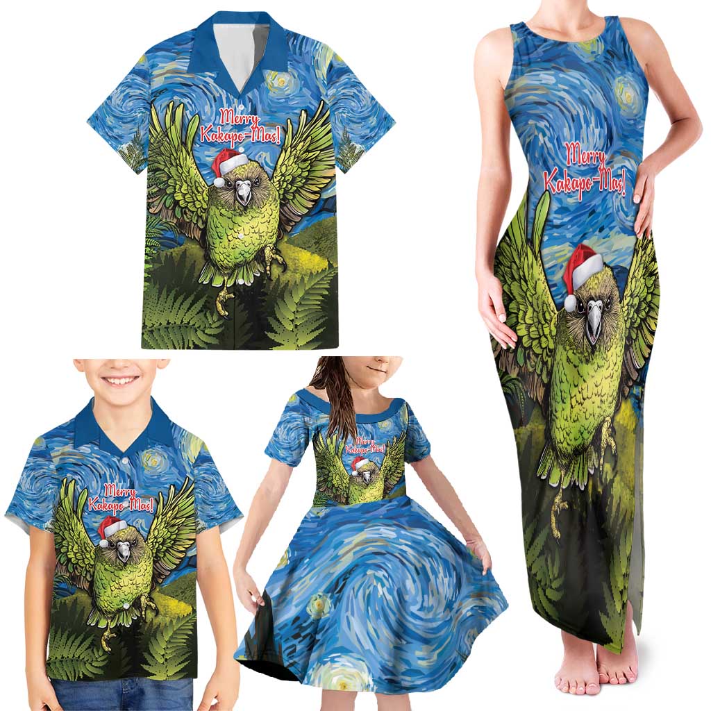 Personalised Jumping Kakapo Christmas Family Matching Tank Maxi Dress and Hawaiian Shirt New Zealand Fern - Starry Night Style LT14 - Polynesian Pride