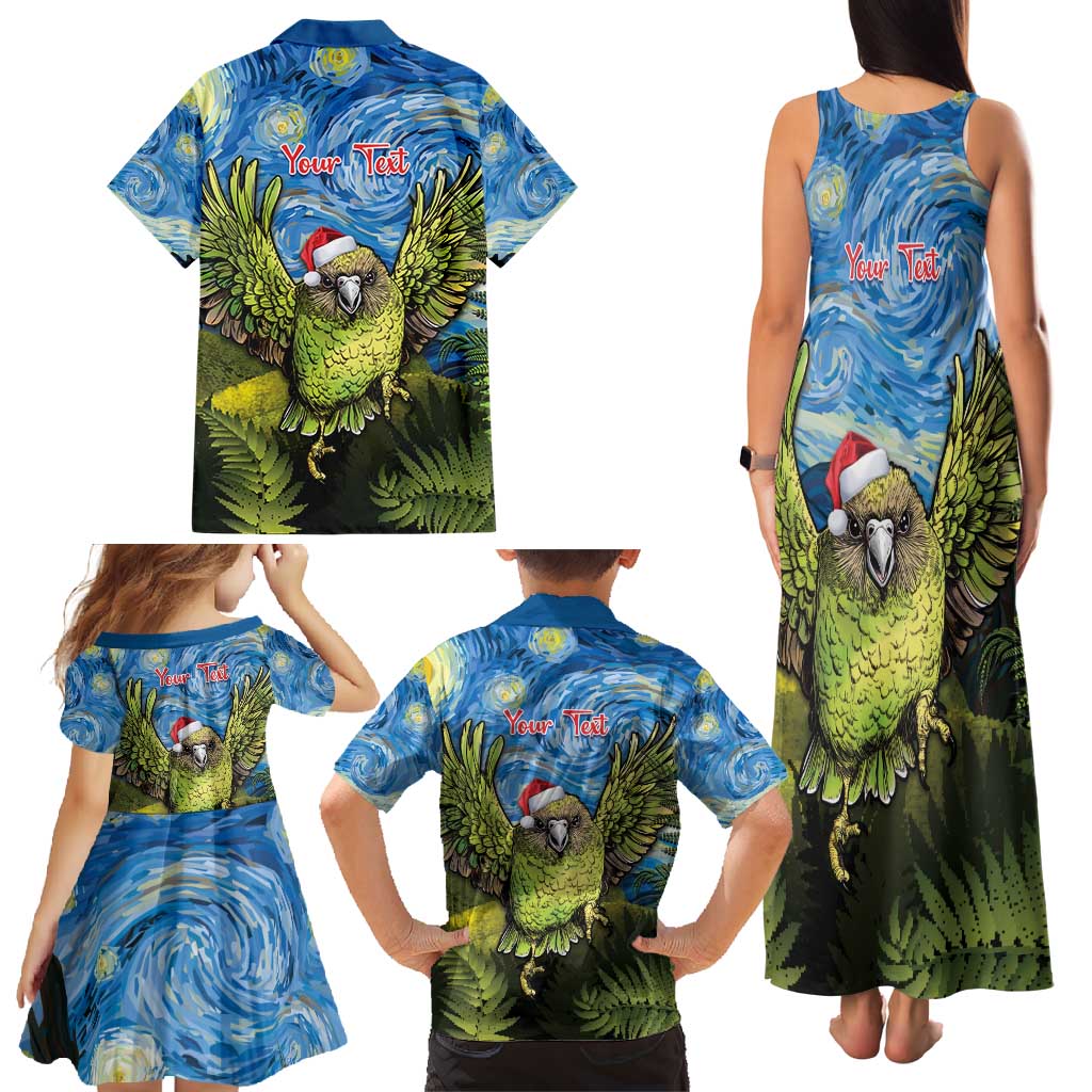 Personalised Jumping Kakapo Christmas Family Matching Tank Maxi Dress and Hawaiian Shirt New Zealand Fern - Starry Night Style LT14 - Polynesian Pride