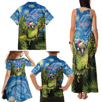 Personalised Jumping Kakapo Christmas Family Matching Tank Maxi Dress and Hawaiian Shirt New Zealand Fern - Starry Night Style LT14 - Polynesian Pride