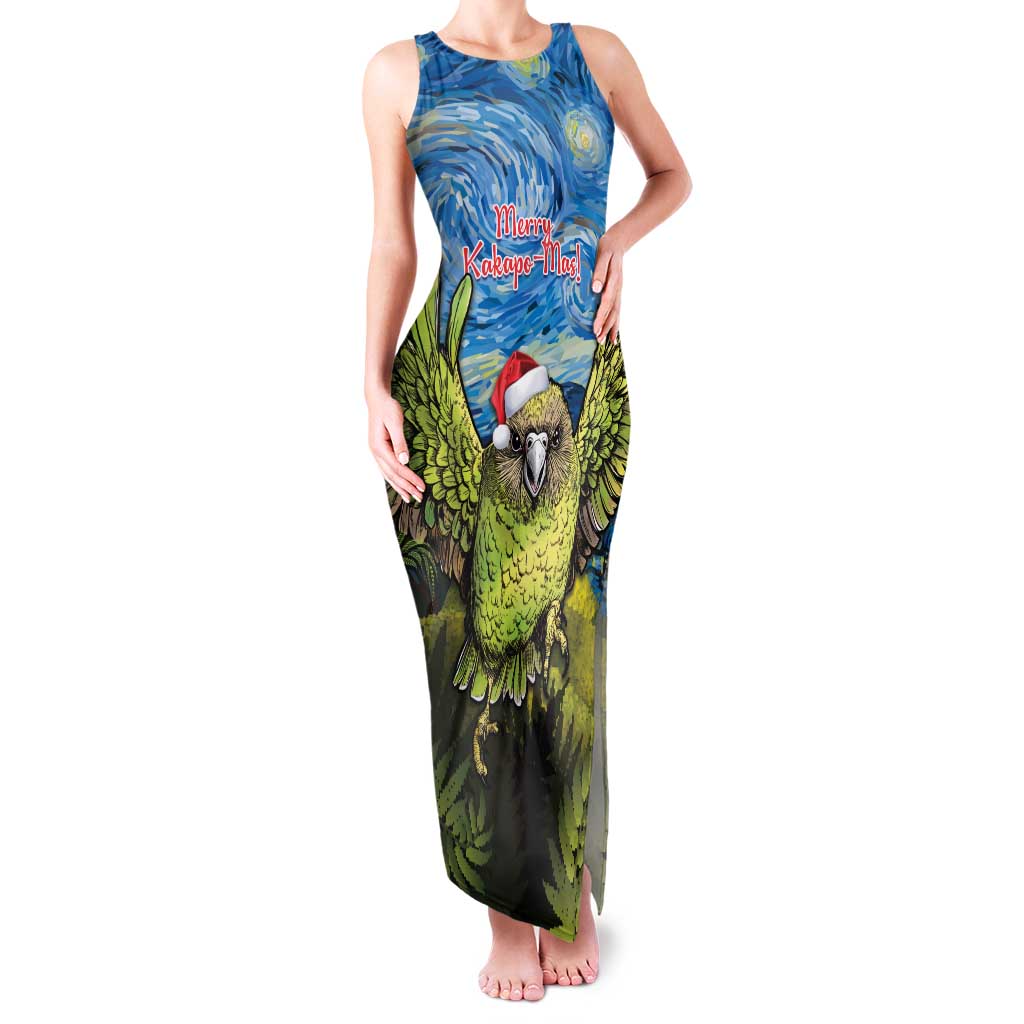 Personalised Jumping Kakapo Christmas Family Matching Tank Maxi Dress and Hawaiian Shirt New Zealand Fern - Starry Night Style LT14 Mom's Dress Green - Polynesian Pride