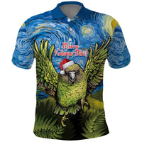 Personalised Jumping Kakapo Christmas Polo Shirt New Zealand Fern - Starry Night Style