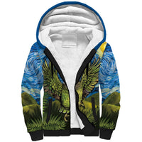 Personalised Jumping Kakapo Christmas Sherpa Hoodie New Zealand Fern - Starry Night Style LT14 Unisex Green - Polynesian Pride