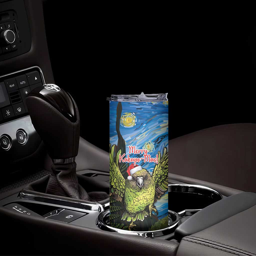 Personalised Jumping Kakapo Christmas Skinny Tumbler New Zealand Fern - Starry Night Style LT14 - Polynesian Pride