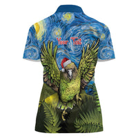 Personalised Jumping Kakapo Christmas Women Polo Shirt New Zealand Fern - Starry Night Style LT14 - Polynesian Pride