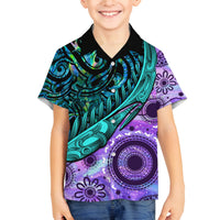 New Zealand Paua Shell With Australia Opal Unique Combine Family Matching Off Shoulder Maxi Dress and Hawaiian Shirt LT14 Son's Shirt Green - Polynesian Pride