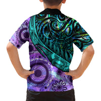 New Zealand Paua Shell With Australia Opal Unique Combine Family Matching Short Sleeve Bodycon Dress and Hawaiian Shirt LT14 - Polynesian Pride