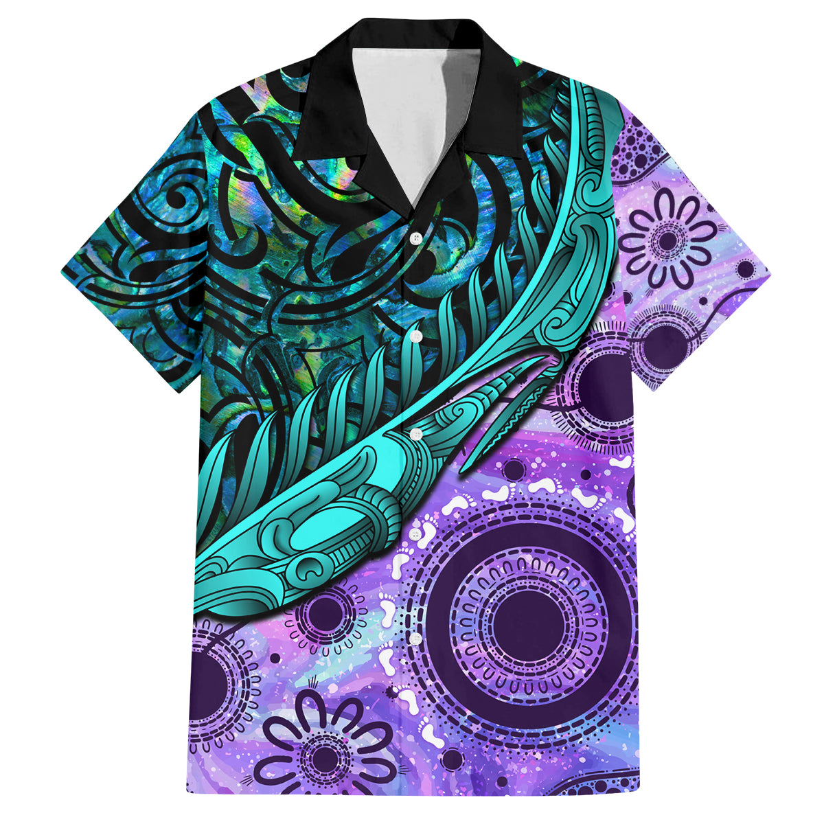 New Zealand Paua Shell With Australia Opal Unique Combine Family Matching Summer Maxi Dress and Hawaiian Shirt LT14 Dad's Shirt - Short Sleeve Green - Polynesian Pride