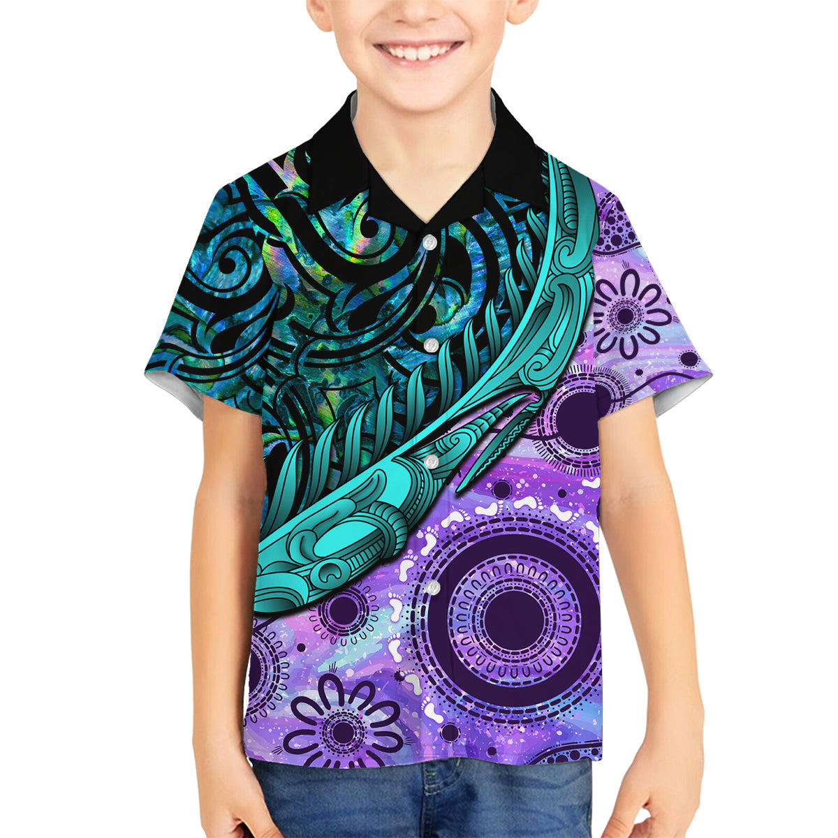 New Zealand Paua Shell With Australia Opal Unique Combine Family Matching Tank Maxi Dress and Hawaiian Shirt LT14 Son's Shirt Green - Polynesian Pride