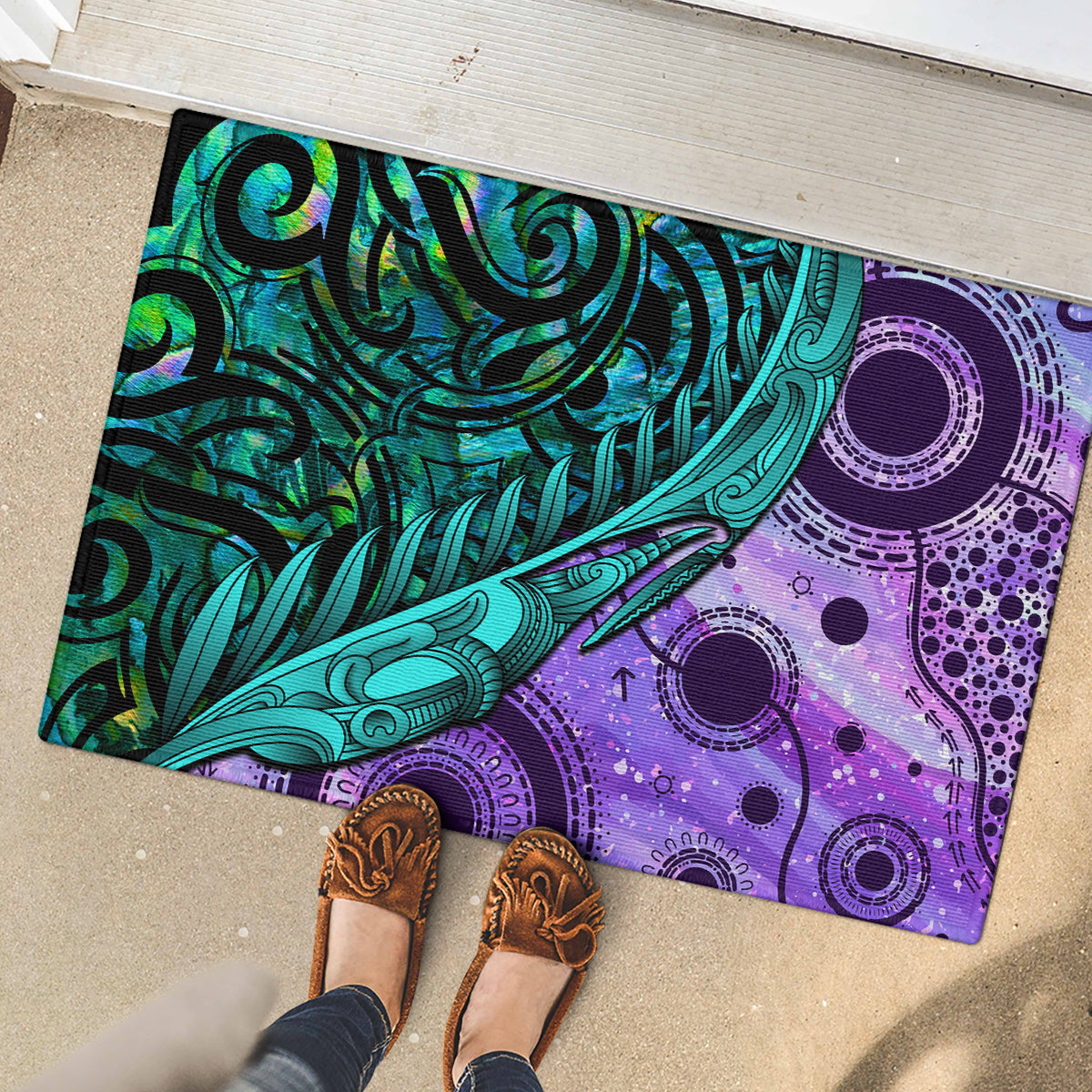 New Zealand Paua Shell With Australia Opal Unique Combine Rubber Doormat LT14 - Polynesian Pride