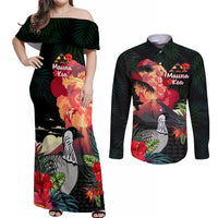 Hawaii Mauna Kea Couples Matching Off Shoulder Maxi Dress and Long Sleeve Button Shirt White Mountain With Nene Tropical Vibes LT14 Black - Polynesian Pride