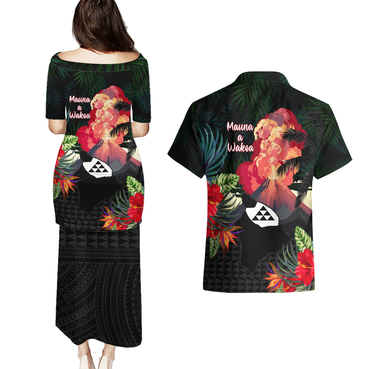 Hawaii Mauna Kea Couples Matching Puletasi and Hawaiian Shirt White Mountain With Nene Tropical Vibes LT14 - Polynesian Pride