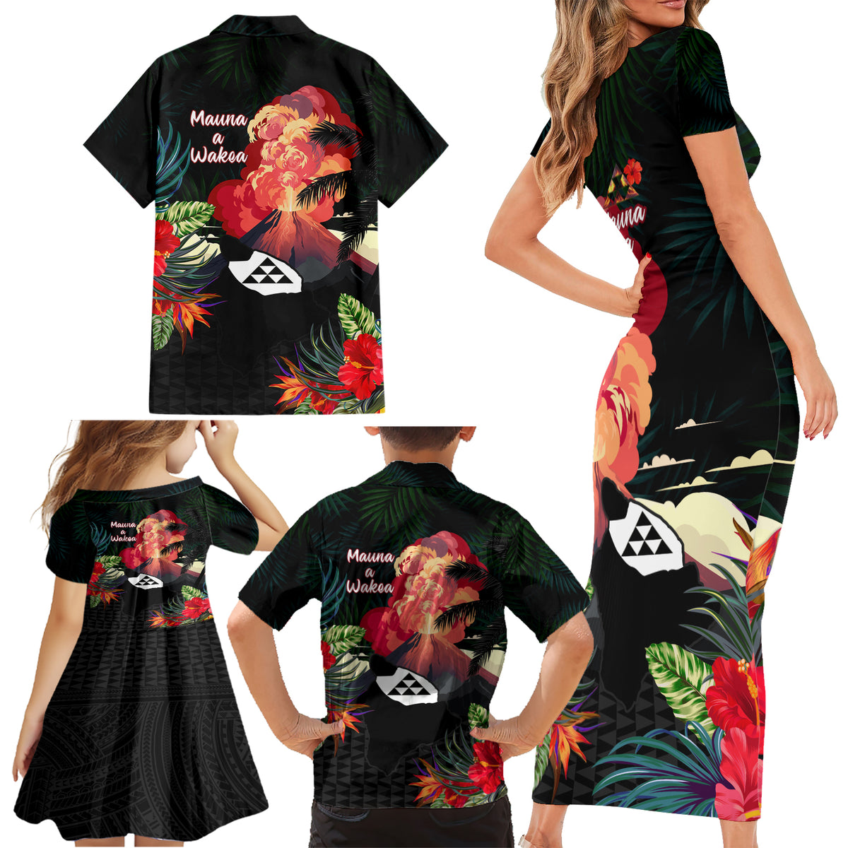 Hawaii Mauna Kea Family Matching Short Sleeve Bodycon Dress and Hawaiian Shirt White Mountain With Nene Tropical Vibes LT14 - Polynesian Pride