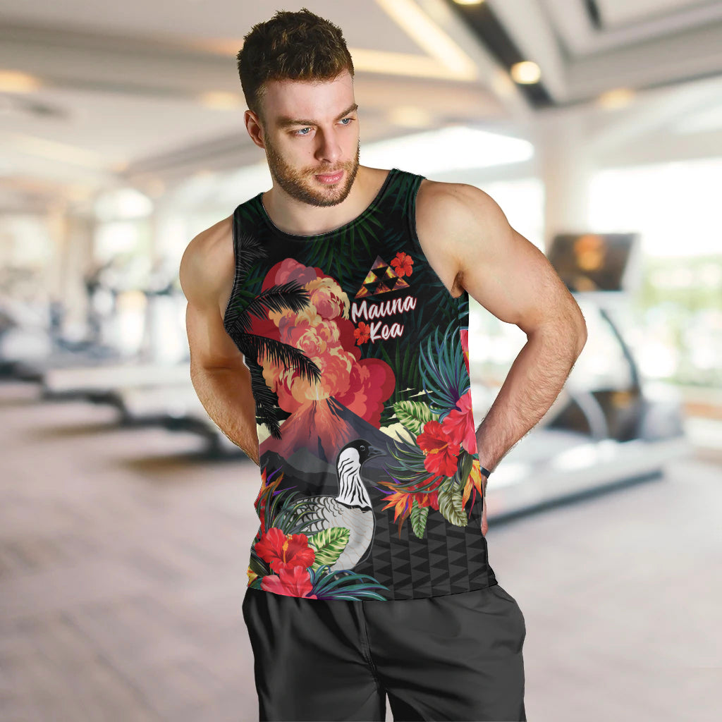 Hawaii Mauna Kea Men Tank Top White Mountain With Nene Tropical Vibes LT14 Black - Polynesian Pride