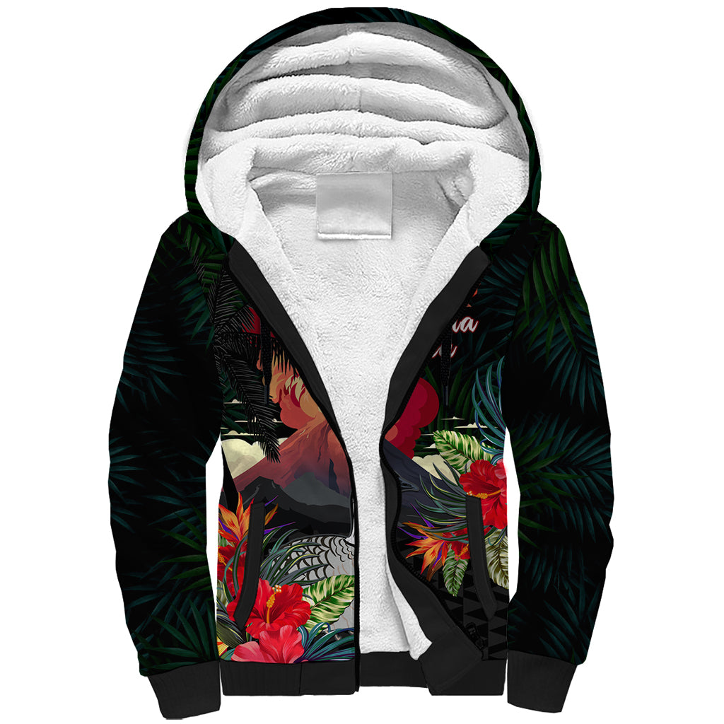 Hawaii Mauna Kea Sherpa Hoodie White Mountain With Nene Tropical Vibes LT14 Unisex Black - Polynesian Pride
