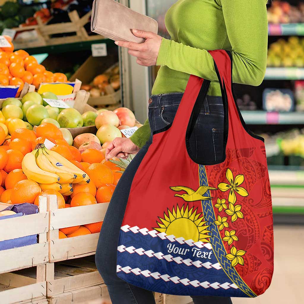 Personalised Mauri Kiribati Grocery Bag Polynesian Ribaberiki Flag Style Mix Plumeria