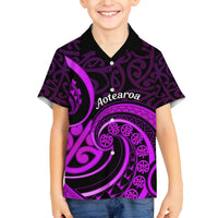 Purple Aotearoa Mangopare Family Matching Tank Maxi Dress and Hawaiian Shirt NZ Maori Koru Style LT14 Son's Shirt Purple - Polynesian Pride