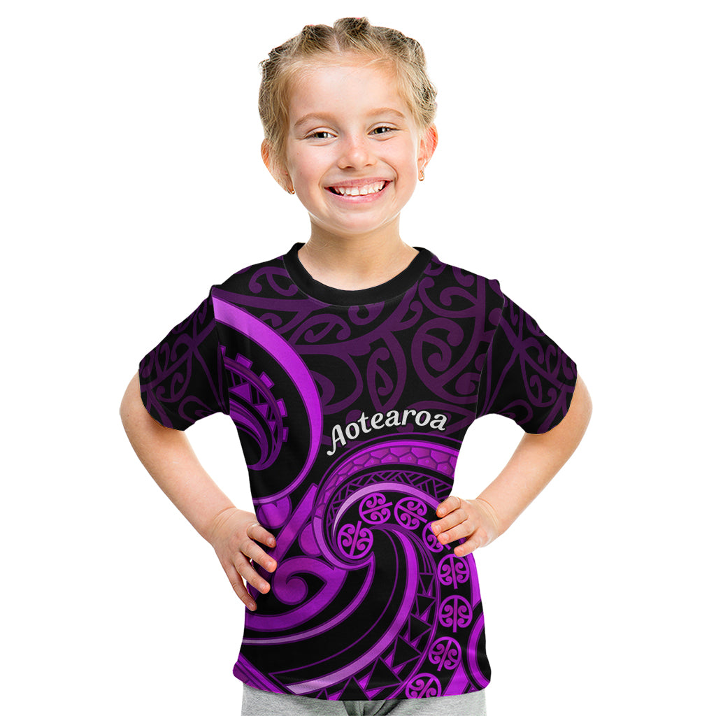 Purple Aotearoa Mangopare Kid T Shirt NZ Maori Koru Style LT14 Purple - Polynesian Pride