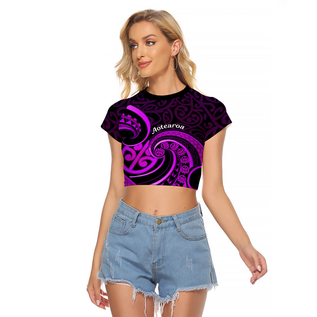 Purple Aotearoa Mangopare Raglan Cropped T Shirt NZ Maori Koru Style LT14 Female Purple - Polynesian Pride