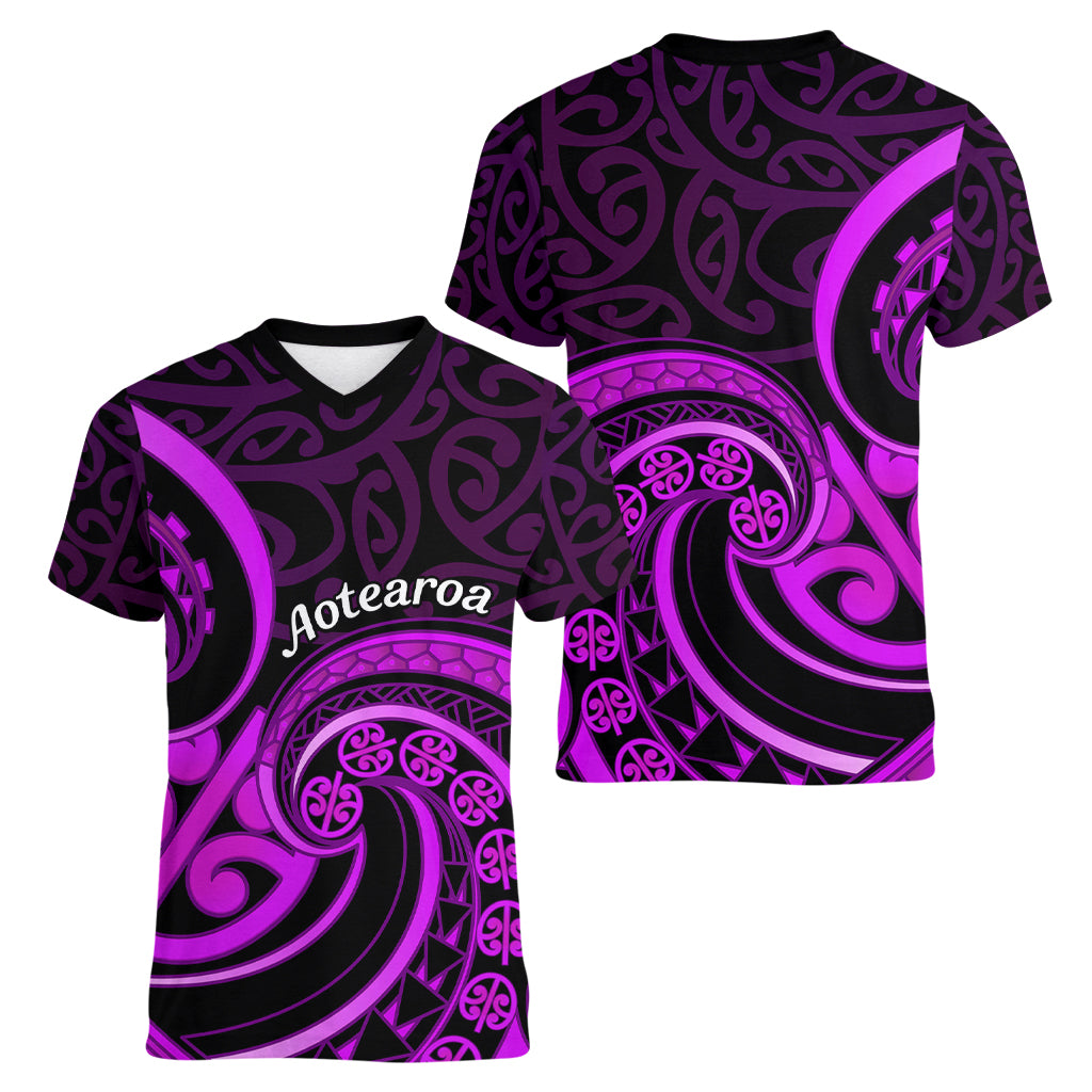 Purple Aotearoa Mangopare Women V Neck T Shirt NZ Maori Koru Style LT14 - Polynesian Pride