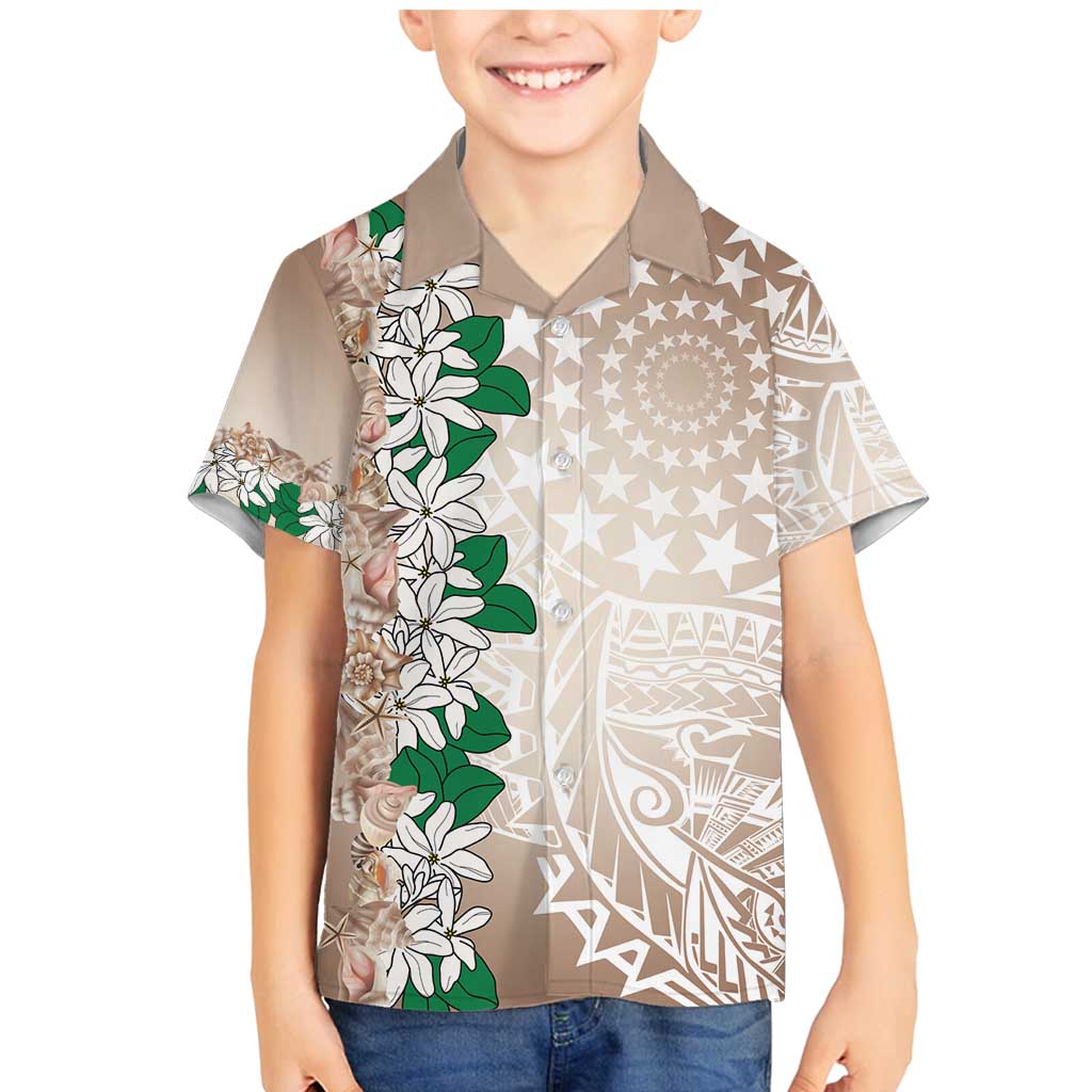 Cook Islands Tiare Maori With Conch Shell Family Matching Mermaid Dress and Hawaiian Shirt 2025 Pasifika Polynesian Tattoo LT14 Son's Shirt Brown - Polynesian Pride