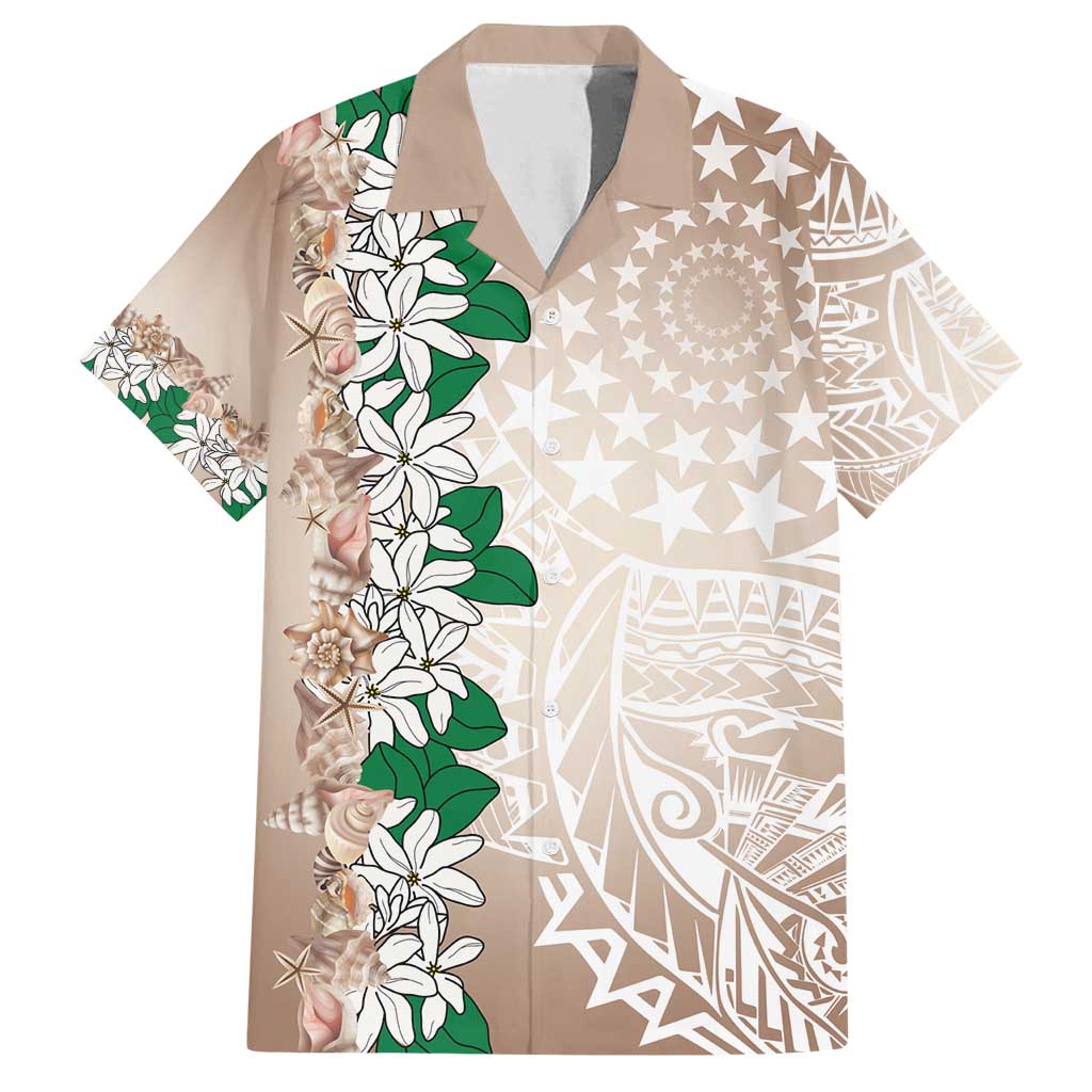 Cook Islands Tiare Maori With Conch Shell Family Matching Off Shoulder Maxi Dress and Hawaiian Shirt 2025 Pasifika Polynesian Tattoo LT14 Dad's Shirt - Short Sleeve Brown - Polynesian Pride