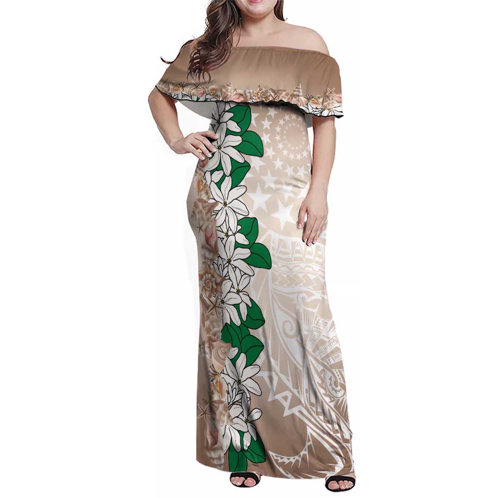 Cook Islands Tiare Maori With Conch Shell Family Matching Off Shoulder Maxi Dress and Hawaiian Shirt 2025 Pasifika Polynesian Tattoo LT14 Mom's Dress Brown - Polynesian Pride