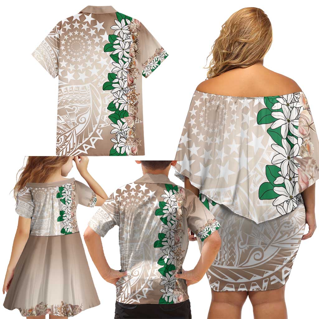 Cook Islands Tiare Maori With Conch Shell Family Matching Off Shoulder Short Dress and Hawaiian Shirt 2025 Pasifika Polynesian Tattoo LT14 - Polynesian Pride