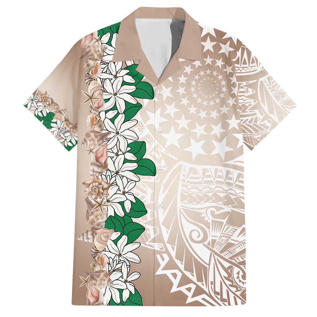 Cook Islands Tiare Maori With Conch Shell Family Matching Short Sleeve Bodycon Dress and Hawaiian Shirt 2025 Pasifika Polynesian Tattoo LT14 Dad's Shirt - Short Sleeve Brown - Polynesian Pride