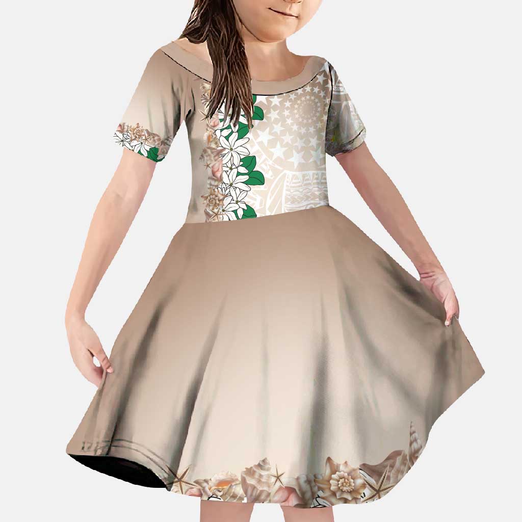 Cook Islands Tiare Maori With Conch Shell Family Matching Summer Maxi Dress and Hawaiian Shirt 2025 Pasifika Polynesian Tattoo LT14 Daughter's Dress Brown - Polynesian Pride