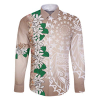 Cook Islands Tiare Maori With Conch Shell Family Matching Summer Maxi Dress and Hawaiian Shirt 2025 Pasifika Polynesian Tattoo LT14 Dad's Shirt - Long Sleeve Brown - Polynesian Pride