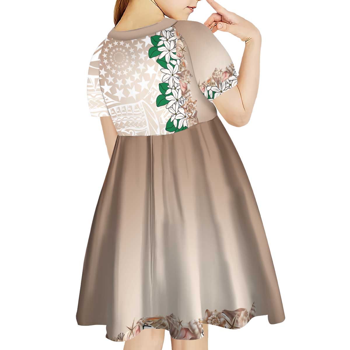 Cook Islands Tiare Maori With Conch Shell Kid Short Sleeve Dress 2025 Pasifika Polynesian Tattoo