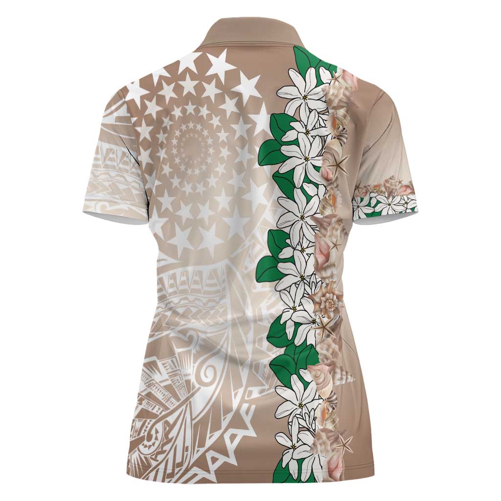 Cook Islands Tiare Maori With Conch Shell Women Polo Shirt 2025 Pasifika Polynesian Tattoo