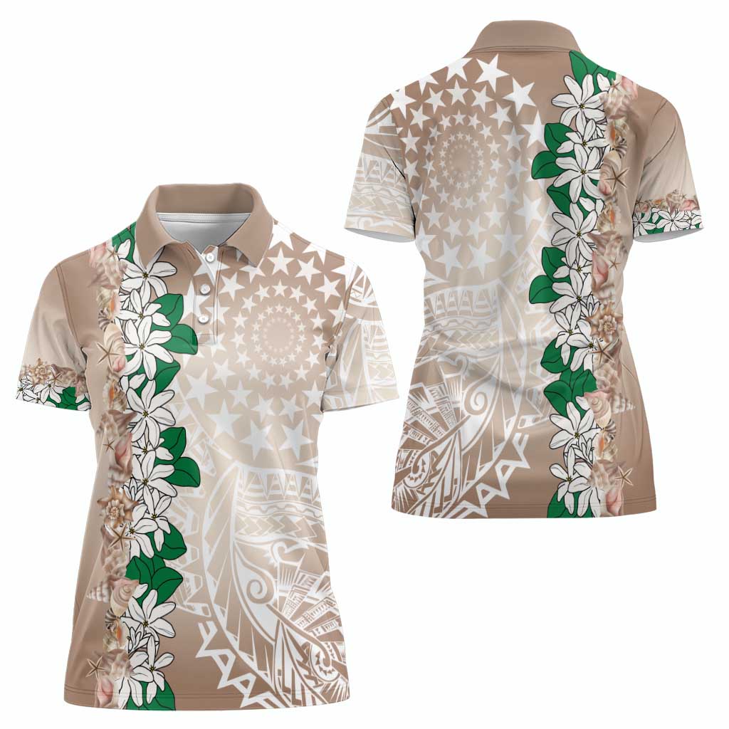 Cook Islands Tiare Maori With Conch Shell Women Polo Shirt 2025 Pasifika Polynesian Tattoo