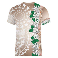 Cook Islands Tiare Maori With Conch Shell Women V-Neck T-Shirt 2025 Pasifika Polynesian Tattoo