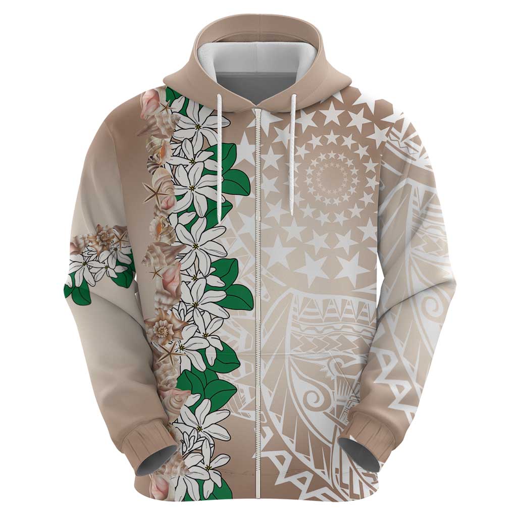 Cook Islands Tiare Maori With Conch Shell Zip Hoodie 2025 Pasifika Polynesian Tattoo