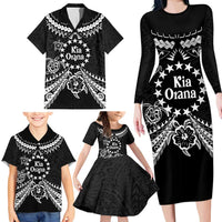 Kia Orana Cook Islands Family Matching Long Sleeve Bodycon Dress and Hawaiian Shirt 2025 Pasifika Polynesian Turtle Black Color LT14 - Polynesian Pride
