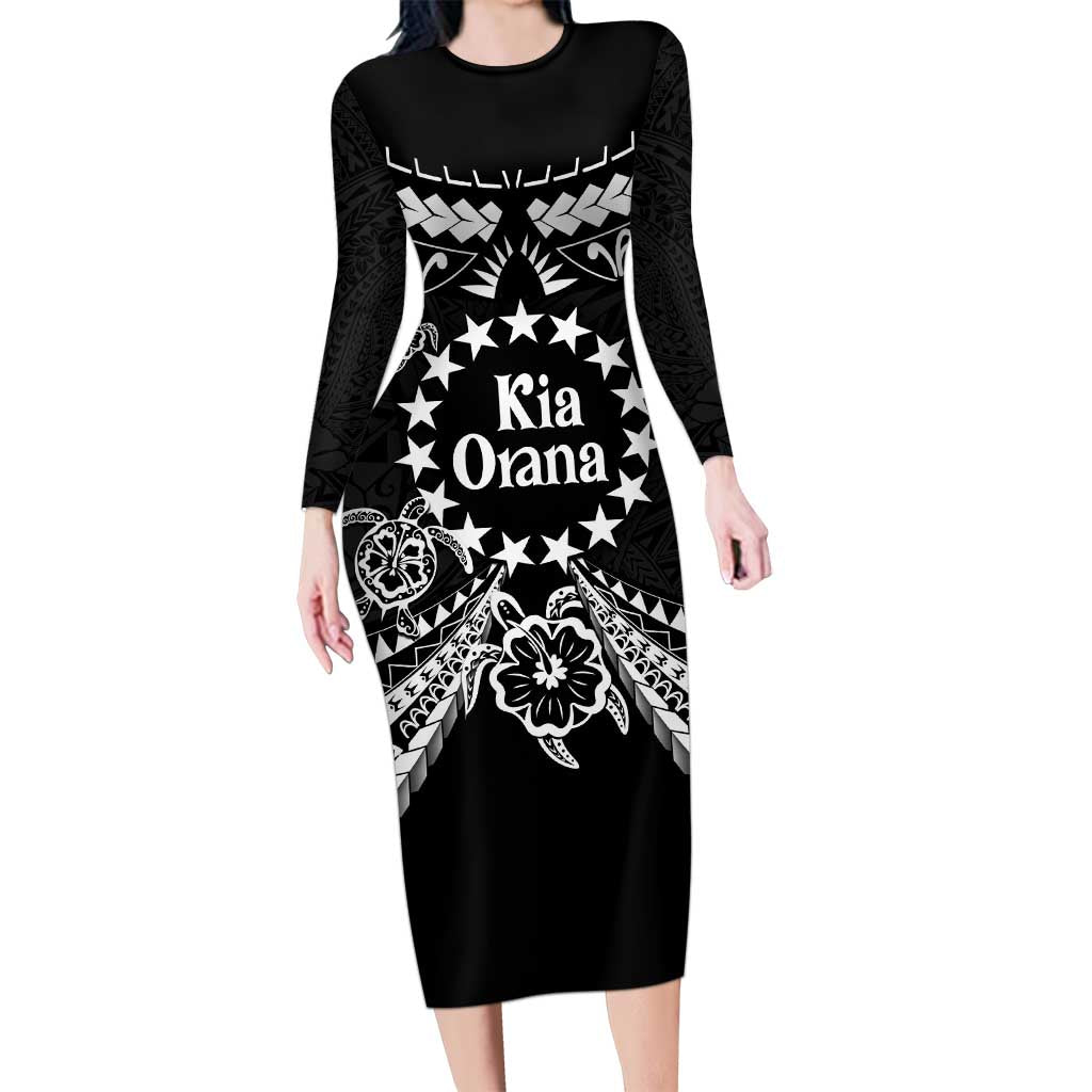 Kia Orana Cook Islands Family Matching Long Sleeve Bodycon Dress and Hawaiian Shirt 2025 Pasifika Polynesian Turtle Black Color LT14 Mom's Dress Black - Polynesian Pride