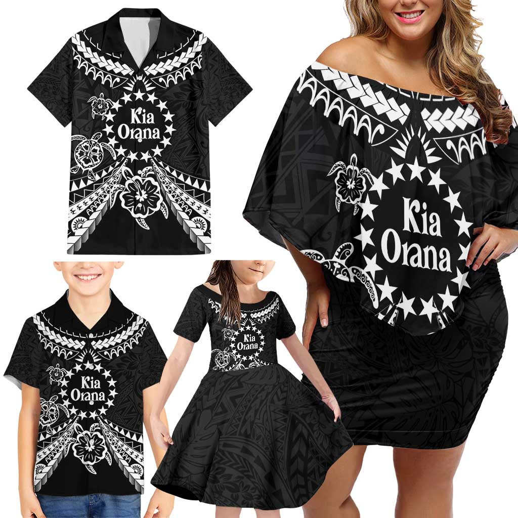 Kia Orana Cook Islands Family Matching Off Shoulder Short Dress and Hawaiian Shirt 2025 Pasifika Polynesian Turtle Black Color LT14 - Polynesian Pride