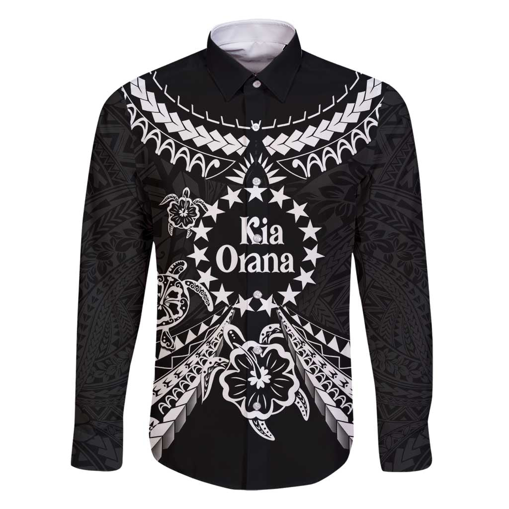 Kia Orana Cook Islands Family Matching Off Shoulder Short Dress and Hawaiian Shirt 2025 Pasifika Polynesian Turtle Black Color LT14 Dad's Shirt - Long Sleeve Black - Polynesian Pride
