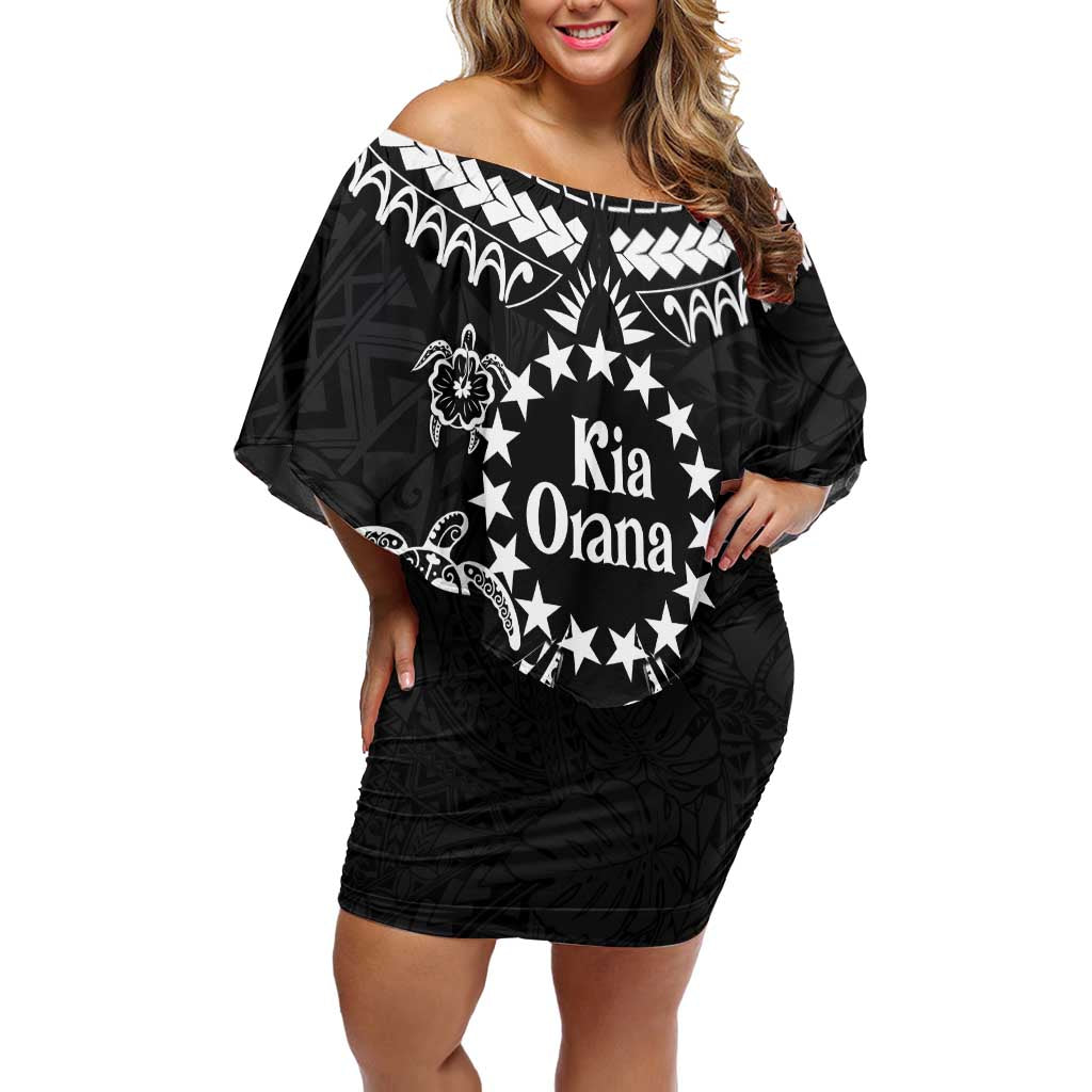 Kia Orana Cook Islands Family Matching Off Shoulder Short Dress and Hawaiian Shirt 2025 Pasifika Polynesian Turtle Black Color LT14 Mom's Dress Black - Polynesian Pride
