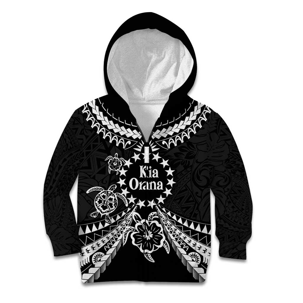 Kia Orana Cook Islands Kid Hoodie 2025 Pasifika Polynesian Turtle Black Color