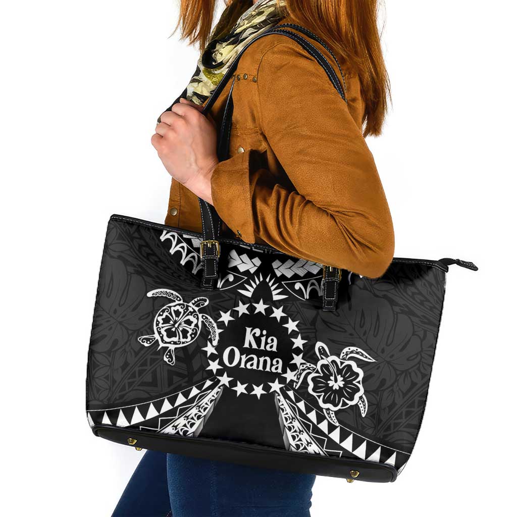 Kia Orana Cook Islands Leather Tote Bag 2025 Pasifika Polynesian Turtle Black Color LT14 Black - Polynesian Pride