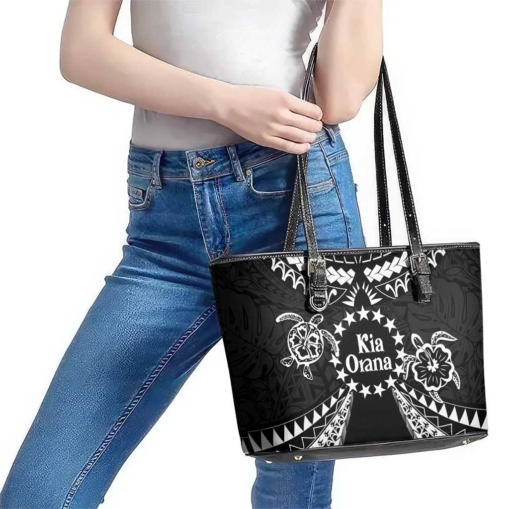 Kia Orana Cook Islands Leather Tote Bag 2025 Pasifika Polynesian Turtle Black Color