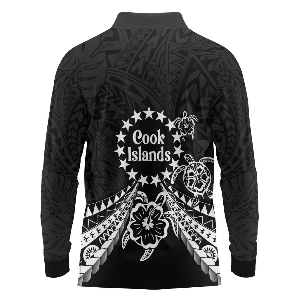 Kia Orana Cook Islands Long Sleeve Polo Shirt 2025 Pasifika Polynesian Turtle Black Color